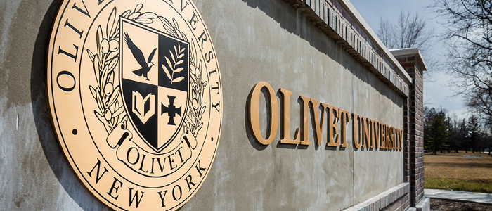 Main Entrance Bronze Signage Installed on Limestone Backdrop 